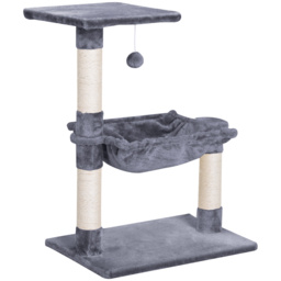 PawHut Cat Scratching Post, 2-Tier with Sisal Rope and Dangle Toy, Interactive, Beige - Aosom UK - thumbnail 1