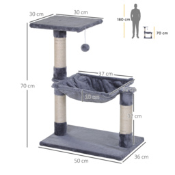 PawHut Cat Scratching Post, 2-Tier with Sisal Rope and Dangle Toy, Interactive, Beige - Aosom UK - thumbnail 3