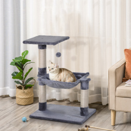 PawHut Cat Scratching Post, 2-Tier with Sisal Rope and Dangle Toy, Interactive, Beige - Aosom UK - thumbnail 2