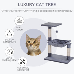 PawHut Cat Scratching Post, 2-Tier with Sisal Rope and Dangle Toy, Interactive, Beige - Aosom UK - thumbnail 4