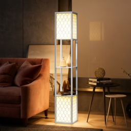 HOMCOM Floor Lamp with Shelves, Dual Light, Modern Tall Standing Lamps, with Pull Chain Switch (Bulb not Included), White - Aosom UK - thumbnail 8
