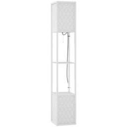 HOMCOM Floor Lamp with Shelves, Dual Light, Modern Tall Standing Lamps, with Pull Chain Switch (Bulb not Included), White - Aosom UK - thumbnail 1