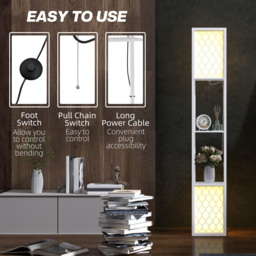 HOMCOM Floor Lamp with Shelves, Dual Light, Modern Tall Standing Lamps, with Pull Chain Switch (Bulb not Included), White - Aosom UK - thumbnail 6