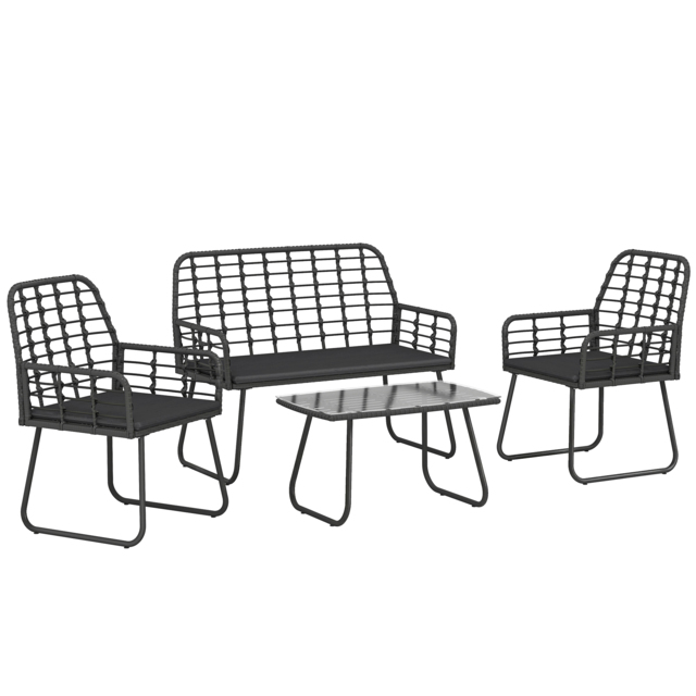 Outsunny 4 Piece Rattan Garden Furniture Set, Outdoor Patio Furniture with Loveseat, Armchairs and Coffee Table - image 1