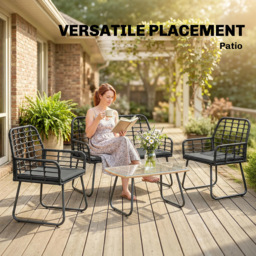Outsunny 4 Piece Rattan Garden Furniture Set, Outdoor Patio Furniture with Loveseat, Armchairs and Coffee Table - thumbnail 8