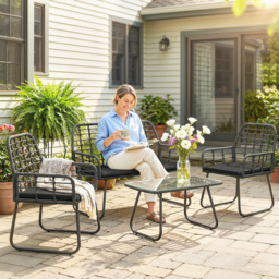 Outsunny 4 Piece Rattan Garden Furniture Set, Outdoor Patio Furniture with Loveseat, Armchairs and Coffee Table - thumbnail 2