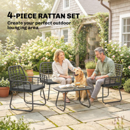 Outsunny 4 Piece Rattan Garden Furniture Set, Outdoor Patio Furniture with Loveseat, Armchairs and Coffee Table - thumbnail 4