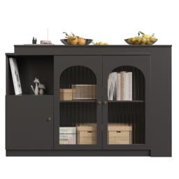 360° Rotating Kitchen Bar Table with Versatile Storage, Metal Handles, Dining Bar Cabinet with Glass Doors, 120L x 120W x 97H cm, Black - Aosom.UK - thumbnail 9
