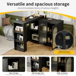 360° Rotating Kitchen Bar Table with Versatile Storage, Metal Handles, Dining Bar Cabinet with Glass Doors, 120L x 120W x 97H cm, Black - Aosom.UK - thumbnail 5