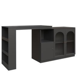 360° Rotating Kitchen Bar Table with Versatile Storage, Metal Handles, Dining Bar Cabinet with Glass Doors, 120L x 120W x 97H cm, Black - Aosom.UK - thumbnail 2