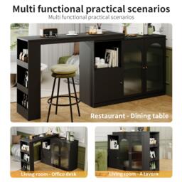 360° Rotating Kitchen Bar Table with Versatile Storage, Metal Handles, Dining Bar Cabinet with Glass Doors, 120L x 120W x 97H cm, Black - Aosom.UK - thumbnail 4