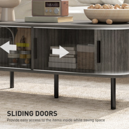 HOMCOM Coffee Table with Storage, Living Room Table with Slatted Tambour Sliding Doors and Foot Pads, Rectangular Coffee Table with Elevated Base for Living Room, Grey Wood-Effect - thumbnail 5