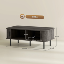 HOMCOM Coffee Table with Storage, Living Room Table with Slatted Tambour Sliding Doors and Foot Pads, Rectangular Coffee Table with Elevated Base for Living Room, Grey Wood-Effect - thumbnail 3