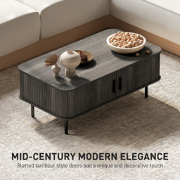 HOMCOM Coffee Table with Storage, Living Room Table with Slatted Tambour Sliding Doors and Foot Pads, Rectangular Coffee Table with Elevated Base for Living Room, Grey Wood-Effect - thumbnail 4