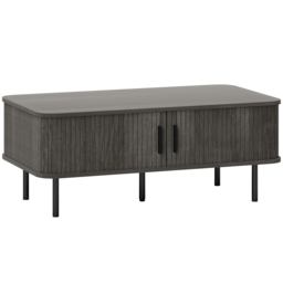HOMCOM Coffee Table with Storage, Living Room Table with Slatted Tambour Sliding Doors and Foot Pads, Rectangular Coffee Table with Elevated Base for Living Room, Grey Wood-Effect - thumbnail 1