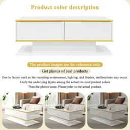 Modern LED Coffee Table with High-Gloss Finish and Gold Accents, Illuminated Unit with Drawers and Storage, 100L x 50W x 40H cm, White - Aosom UK - thumbnail 5