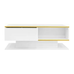 Modern LED Coffee Table with High-Gloss Finish and Gold Accents, Illuminated Unit with Drawers and Storage, 100L x 50W x 40H cm, White - Aosom UK - thumbnail 2
