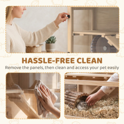 PawHut Wooden Hamster Cage with Hut, Wheel, Ramps, Removable Viewing Panels, 80 x 50 x 84 cm, Natural - thumbnail 7