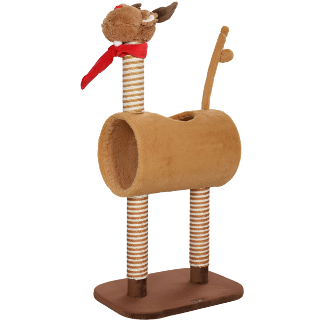 PawHut 98cm Deer Themed Cat Tree with Scratching Posts, Toy Ball, Tunnel, Brown - Aosom UK - image 1