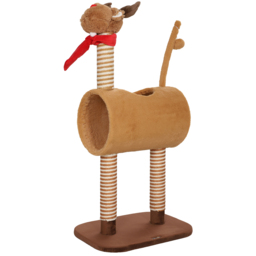 PawHut 98cm Deer Themed Cat Tree with Scratching Posts, Toy Ball, Tunnel, Brown - Aosom UK
