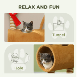 PawHut 98cm Deer Themed Cat Tree with Scratching Posts, Toy Ball, Tunnel, Brown - Aosom UK - thumbnail 5