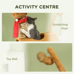 PawHut 98cm Deer Themed Cat Tree with Scratching Posts, Toy Ball, Tunnel, Brown - Aosom UK - thumbnail 4