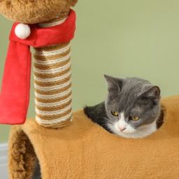 PawHut 98cm Deer Themed Cat Tree with Scratching Posts, Toy Ball, Tunnel, Brown - Aosom UK - thumbnail 8