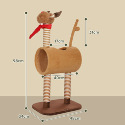 PawHut 98cm Deer Themed Cat Tree with Scratching Posts, Toy Ball, Tunnel, Brown - Aosom UK - thumbnail 3