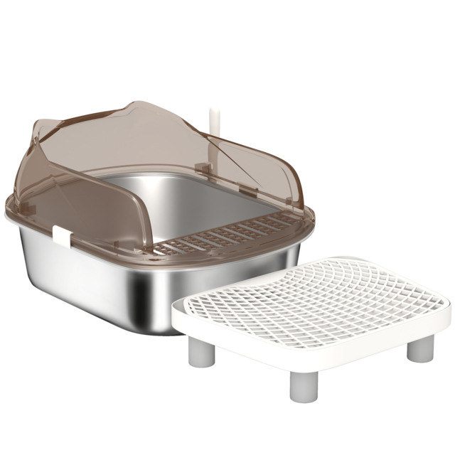 PawHut Stainless Steel Litter Box with Lid, High Wall Sided Enclosure, Pedal, Scoop, Non-Sticky, Anti-Leakage, Easy Cleaning - image 1