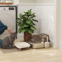 PawHut Stainless Steel Litter Box with Lid, High Wall Sided Enclosure, Pedal, Scoop, Non-Sticky, Anti-Leakage, Easy Cleaning - thumbnail 2