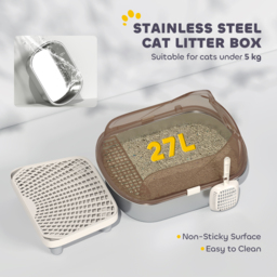 PawHut Stainless Steel Litter Box with Lid, High Wall Sided Enclosure, Pedal, Scoop, Non-Sticky, Anti-Leakage, Easy Cleaning - thumbnail 5