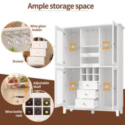 White Wine Cabinet with App-Controlled RGB LED Lighting, Adjustable-Dlass-Shelf Showcase with Wine Rack, 120L x 40W x 180.5H cm, White - Aosom UK - thumbnail 4