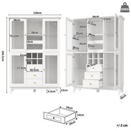 White Wine Cabinet with App-Controlled RGB LED Lighting, Adjustable-Dlass-Shelf Showcase with Wine Rack, 120L x 40W x 180.5H cm, White - Aosom UK - thumbnail 3