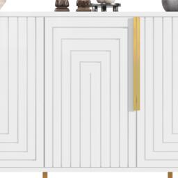 Stylish Sideboard with 2 Doors, 4 Shelves and Geometric Door Design, Durable Cabinet with Slim Metal Feet, 152L x 40W x 75H cm, White - Aosom UK - thumbnail 9