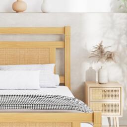 4ft6 Double Bed with Natural Timber Finish and MDF Back Panel, Upholstered Bed with Sturdy Plywood Slats, 199L x 142W x 98H cm, Natural - Aosom UK - thumbnail 8