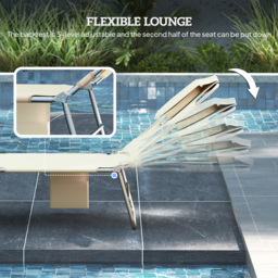 Outsunny 5-Position Adjustable Sun Loungers Set of 2 with Reading Hole and Side Pocket, Beige - thumbnail 4