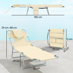 Outsunny 5-Position Adjustable Sun Loungers Set of 2 with Reading Hole and Side Pocket, Beige - thumbnail 3