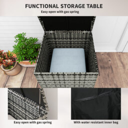 Outsunny 6 Pieces Rattan Garden Furniture Set, 7 Seater Wicker Outdoor Furniture Set with Storage Tea Table & Side Table, Grey - thumbnail 7
