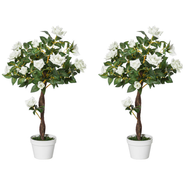 Outsunny Set of 2 Artificial Plants White Rose Floral in Pot, Fake Plants for Home Indoor Outdoor Decor, 90cm - Aosom UK - image 1