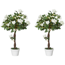 Outsunny Set of 2 Artificial Plants White Rose Floral in Pot, Fake Plants for Home Indoor Outdoor Decor, 90cm - Aosom UK