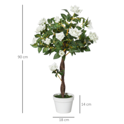 Outsunny Set of 2 Artificial Plants White Rose Floral in Pot, Fake Plants for Home Indoor Outdoor Decor, 90cm - Aosom UK - thumbnail 3