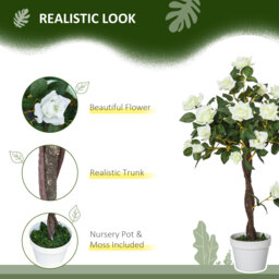Outsunny Set of 2 Artificial Plants White Rose Floral in Pot, Fake Plants for Home Indoor Outdoor Decor, 90cm - Aosom UK - thumbnail 4