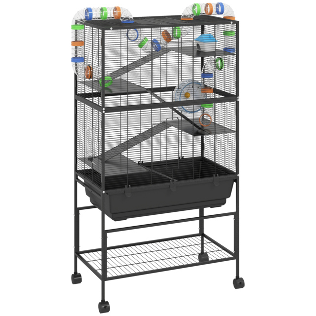 PawHut 5 Tier Large Hamster Cage on Wheels with 17 cm Deep Tray, Storage Shelf for Syrian, Gerbil, Rats - image 1