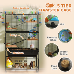 PawHut 5 Tier Large Hamster Cage on Wheels with 17 cm Deep Tray, Storage Shelf for Syrian, Gerbil, Rats - thumbnail 5