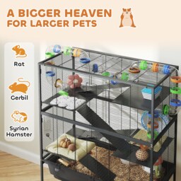 PawHut 5 Tier Large Hamster Cage on Wheels with 17 cm Deep Tray, Storage Shelf for Syrian, Gerbil, Rats - thumbnail 4