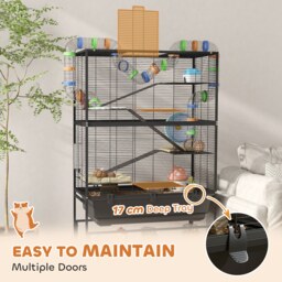 PawHut 5 Tier Large Hamster Cage on Wheels with 17 cm Deep Tray, Storage Shelf for Syrian, Gerbil, Rats - thumbnail 6