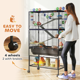 PawHut 5 Tier Large Hamster Cage on Wheels with 17 cm Deep Tray, Storage Shelf for Syrian, Gerbil, Rats - thumbnail 8