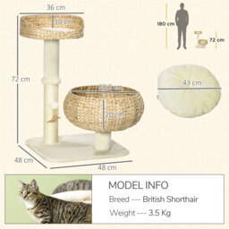 PawHut 72cm Cat Tree Kitten Tower, with Sisal Scratching Post, Two Beds, Toy Ball - thumbnail 3