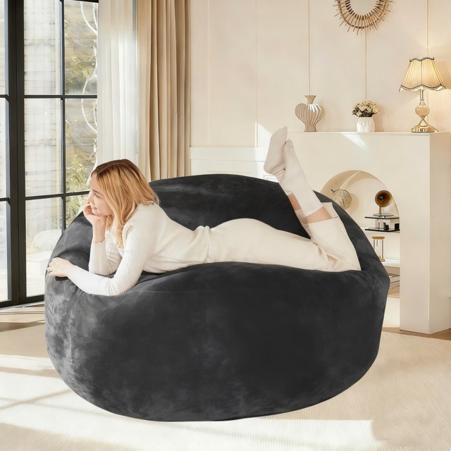 5-Foot Bean Bag Sofa Chair with Eco-Friendly Bead Filling, Reading Lounger Perfect for Pressure-Relieving, 120L x 120W x 60H cm, Dark Gray - Aosom UK - image 1