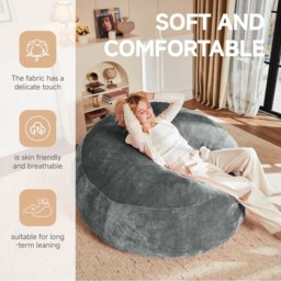 5-Foot Bean Bag Sofa Chair with Eco-Friendly Bead Filling, Reading Lounger Perfect for Pressure-Relieving, 120L x 120W x 60H cm, Dark Gray - Aosom UK - thumbnail 4